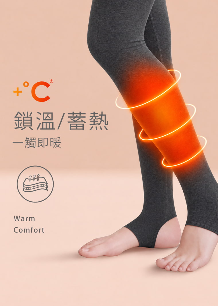 57%聚酯纖維提升布面穩定與耐穿度，41%嫘縈帶來柔滑觸感，2%彈性纖維增加延展性。搭配貼腿包覆與加厚刷毛，幫助留住腿部暖意。